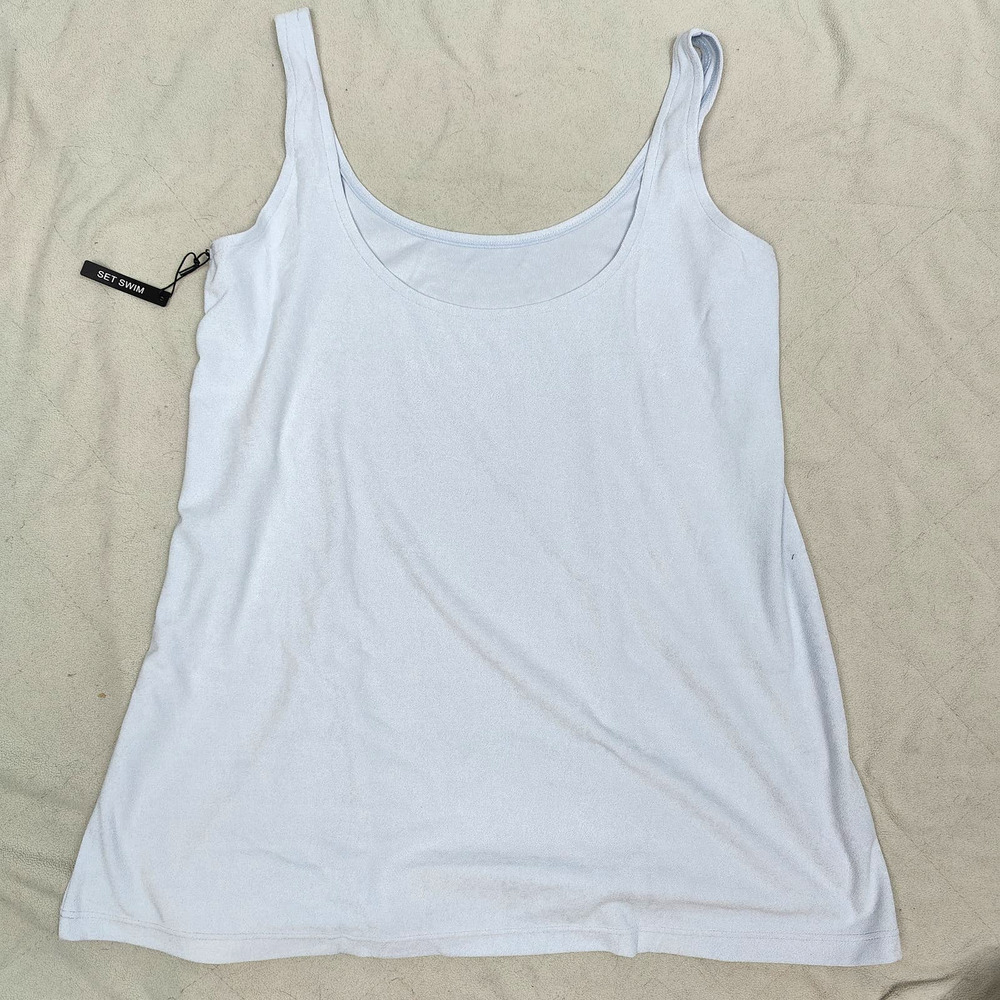 Set Active Swim Terry Tunic Cover Up Womens Large Ice Blue Scoopneck‎ Beach NWT